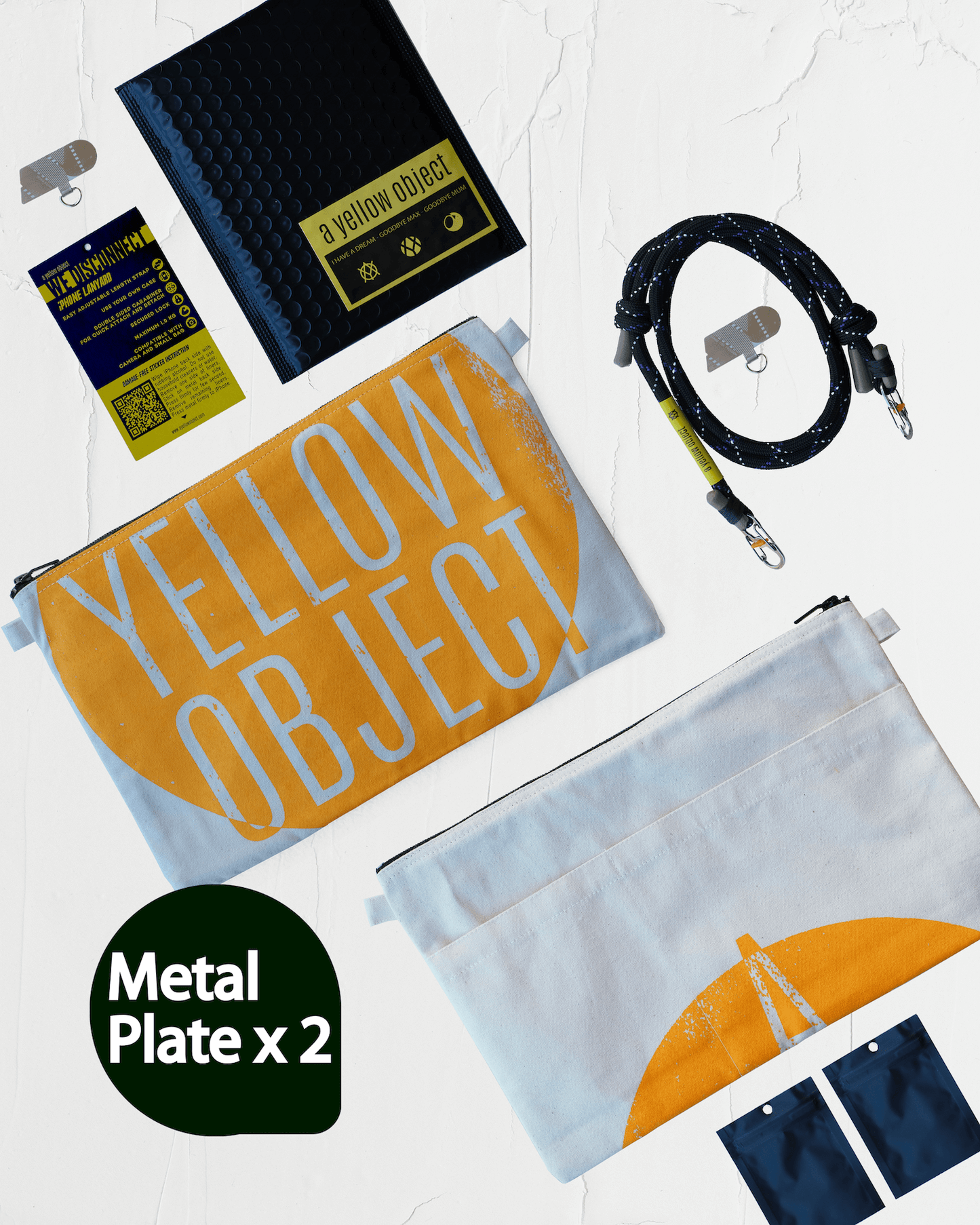 We Disconnect iPhone Lanyard (Black) - Metal Plate x 2 - a yellow object
